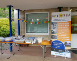 der FuFFES Stand in NW mit dem neuen Roll-Up Banner Einschulung in die FES im August 2019 in NW - der FuFFES Stand mit dem nuen Banner